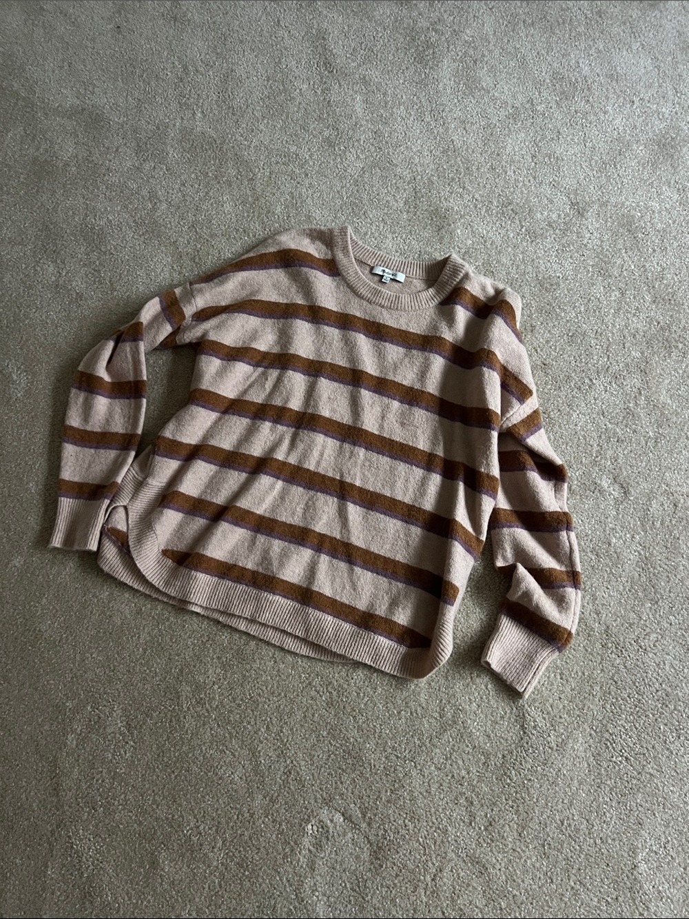 Madewell Striped Crewneck Sweater - Beige with Brown Stripes